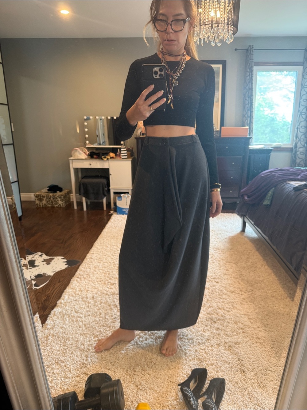 Zara dark gray High-Waist Maxi Skirt with Front Pleat size S-can be use as dress